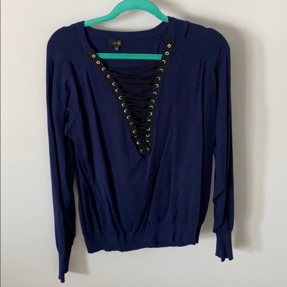Ontwelfth- navy blue tie up sweater